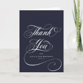 Carte De Remerciements Dark Navy Elegant Script Mariage Photo+Message (Devant)