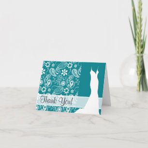 Carte De Remerciements Dark Turquoise Paisley; Floral