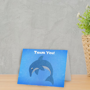 Carte De Remerciements Dauphin bleu de dessin animé mignon qui saute avec