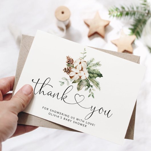 carte de remerciements de baby shower à feuillage