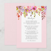 Carte de remerciements de baby shower à fleurs ros (Devant / Derrière)