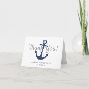 Carte de remerciements de Baby shower bleu Ancre m