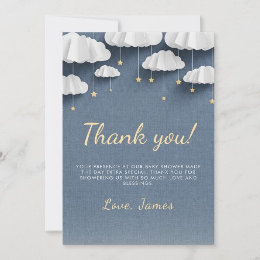 Carte de remerciements de Baby shower bleu Denim W (Devant)