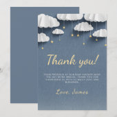 Carte de remerciements de Baby shower bleu Denim W (Devant / Derrière)