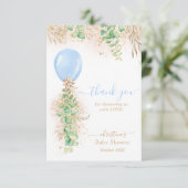 Carte de remerciements de Baby shower bleu Eucalyp (Debout devant)