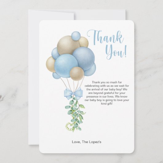 Carte de remerciements de Baby shower bleu minimal (Devant)