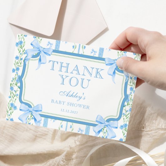 Carte de remerciements de Baby shower Blue Floral