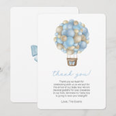 Carte de remerciements de Baby shower Blue Hot Air (Devant / Derrière)