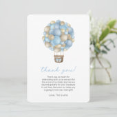 Carte de remerciements de Baby shower Blue Hot Air (Debout devant)