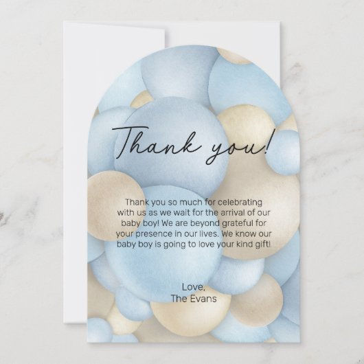 Carte de remerciements de Baby shower Blue Hot Air (Devant)
