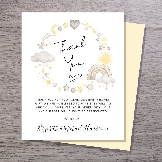 Carte de remerciements de Baby shower Boho Budget