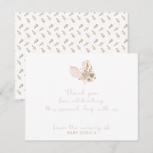 Carte de remerciements de Baby shower Boho - Cygne (Devant / Derrière)