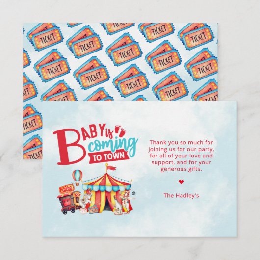 Carte de remerciements de Baby shower Carnival Cir (Devant / Derrière)