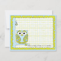 Carte de remerciements de baby shower, Chouette bl