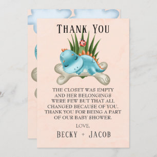 Carte de remerciements de Baby shower Cute Dinosau