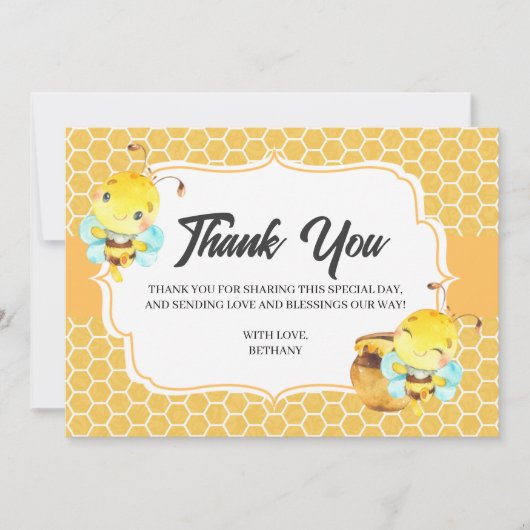 Carte de remerciements de baby shower d'abeille (Devant)
