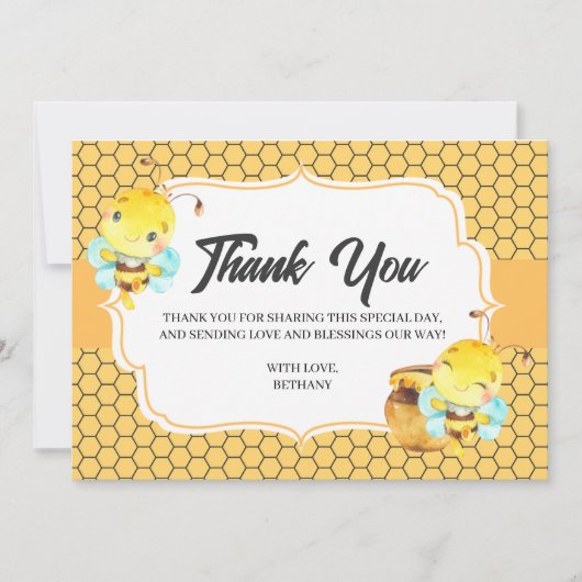 Carte de remerciements de baby shower d'abeille (Devant)