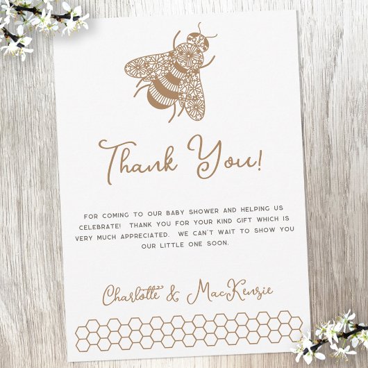 Carte de remerciements de Baby shower d'abeilles m