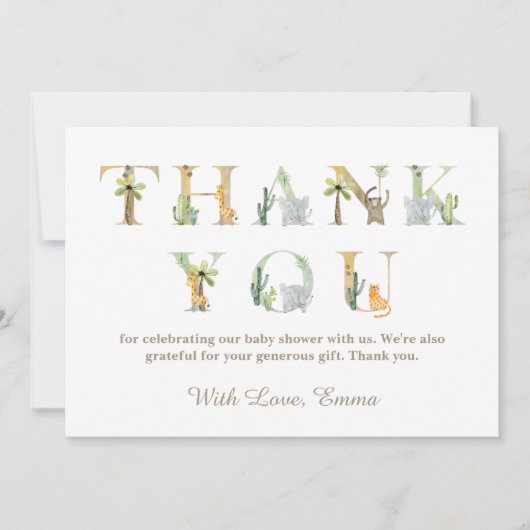 Carte de remerciements de Baby shower d'animaux aq (Devant)