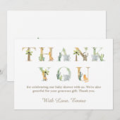 Carte de remerciements de Baby shower d'animaux aq (Devant / Derrière)