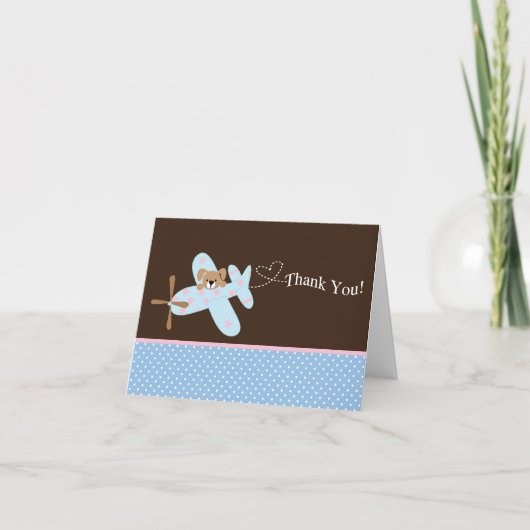 Carte de remerciements de Baby shower d'avion bleu (Devant)