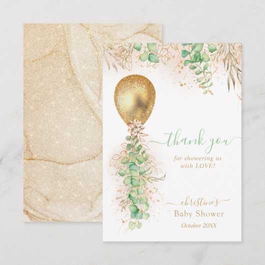 Carte de remerciements de Baby shower de ballon or (Devant / Derrière)