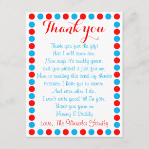 Carte de remerciements de baby shower de bébé