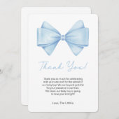 Carte de remerciements de Baby shower de Bow bleu  (Devant / Derrière)
