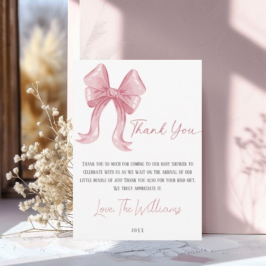 Carte de remerciements de Baby shower de Bow rose