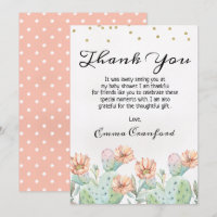 Carte de remerciements de baby shower de cactus