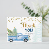 Carte de remerciements de Baby shower de camion bl (Debout devant)