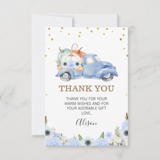 Carte de remerciements de Baby shower de camion Ci (Devant)