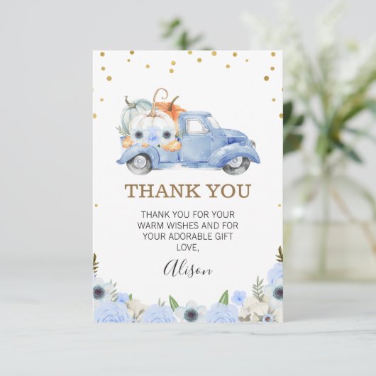 Carte de remerciements de Baby shower de camion Ci (Debout devant)