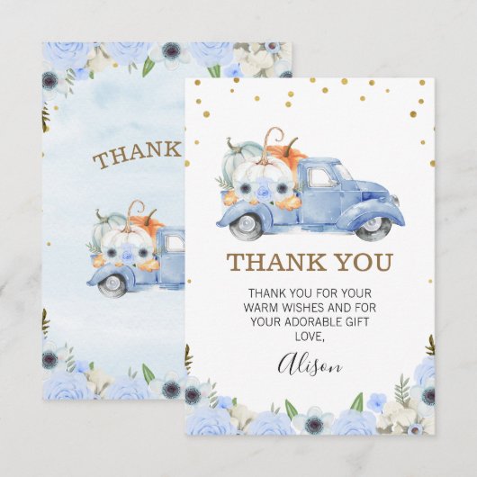 Carte de remerciements de Baby shower de camion Ci (Devant / Derrière)