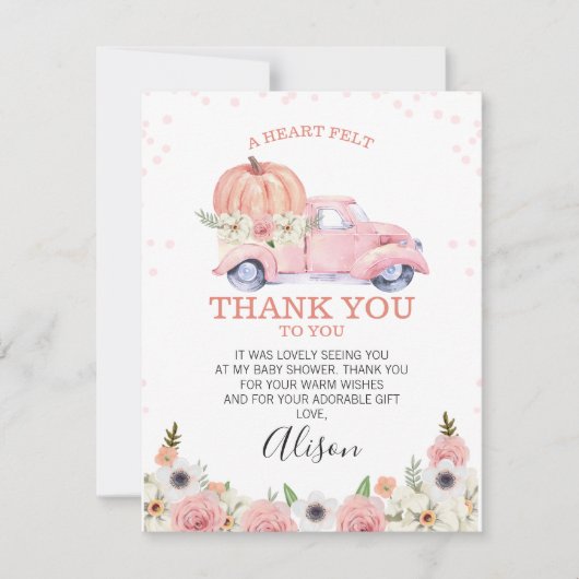 Carte de remerciements de Baby shower de camion Ci (Devant)