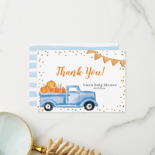 Carte de remerciements de Baby shower de camion Ci (Devant/Arrière en situation)