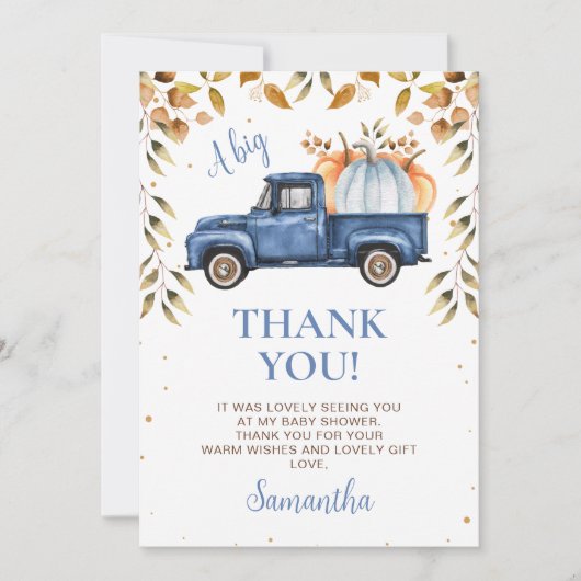 Carte de remerciements de Baby shower de camion Ci (Devant)