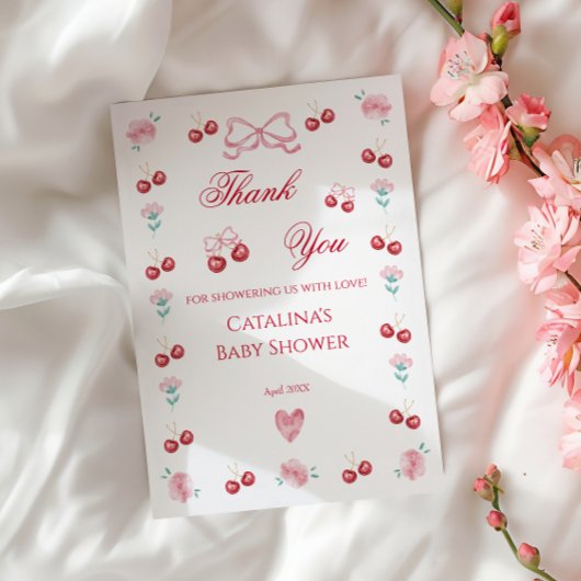 Carte de remerciements de Baby shower de cerise do