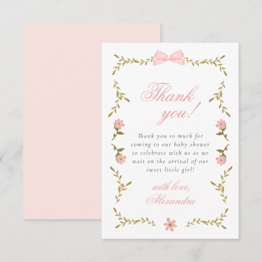 Carte de remerciements de Baby shower de coquette (Devant / Derrière)