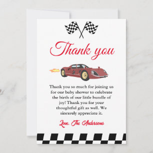 Carte de remerciements de Baby shower de course au
