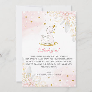 Carte de remerciements de Baby shower de cygne dor