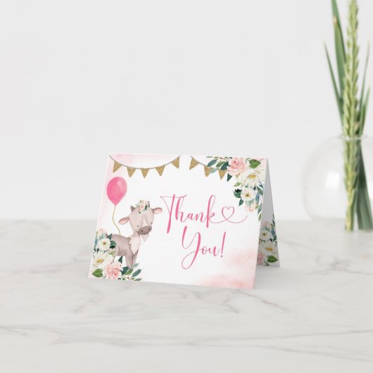 Carte de remerciements de Baby shower de ferme ros (Devant)