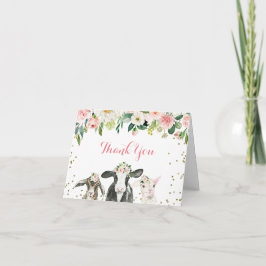 Carte de remerciements de Baby shower de filles fl (Devant)