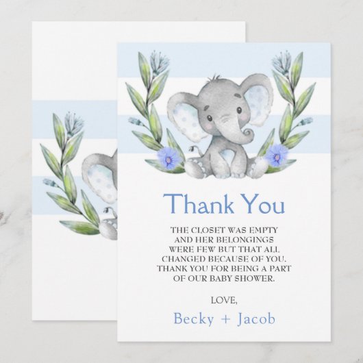 Carte de remerciements de Baby shower de garçon El (Devant / Derrière)