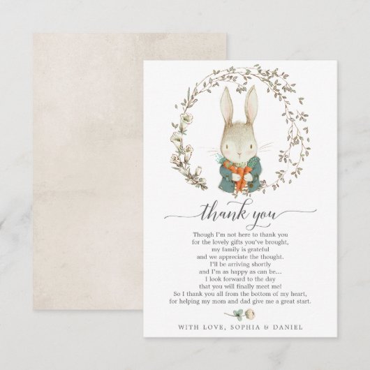 Carte de remerciements de Baby shower de lapin vin (Devant / Derrière)