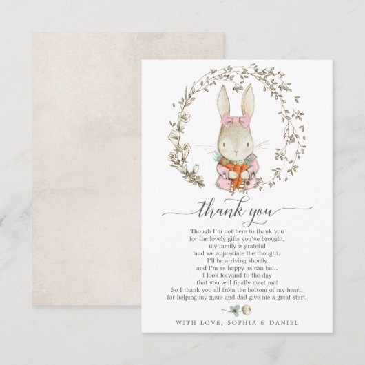 Carte de remerciements de Baby shower de lapin vin (Devant / Derrière)