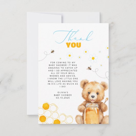 Carte de remerciements de Baby shower de l'ours en (Devant)
