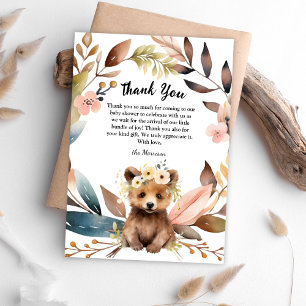 Carte de remerciements de Baby shower de l'ours ru
