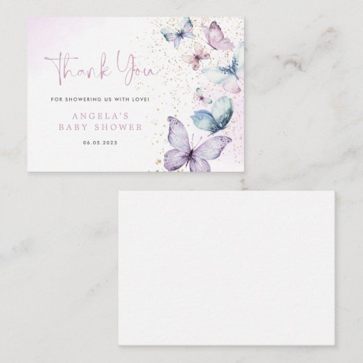 Carte de remerciements de Baby shower de papillon  (Devant / Derrière)