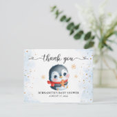 Carte de remerciements de Baby shower de pingouin  (Debout devant)